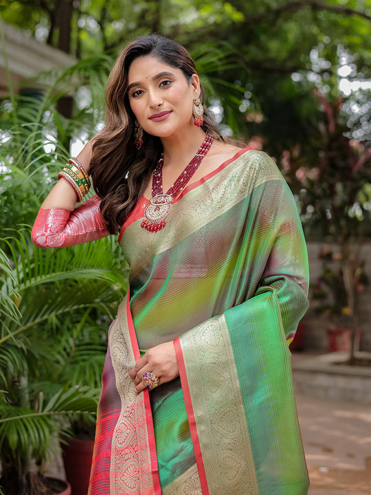 Green Banarasi Silk Zari Woven Traditional Saree with Blouse