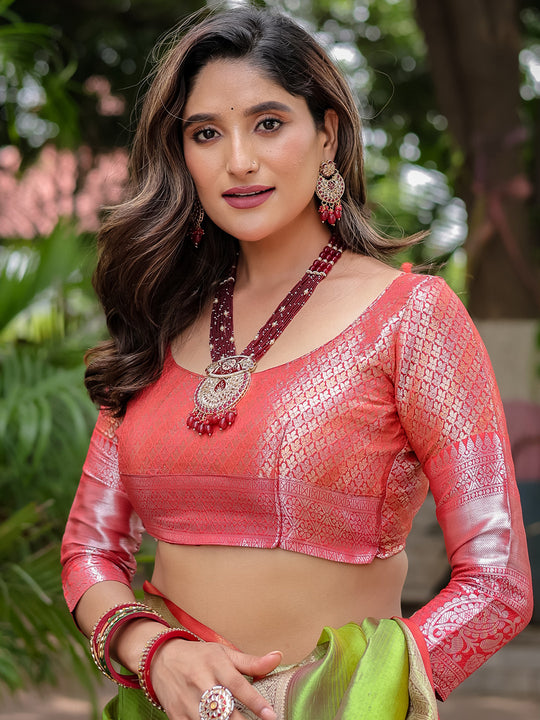 Green Banarasi Silk Zari Woven Traditional Saree with Blouse