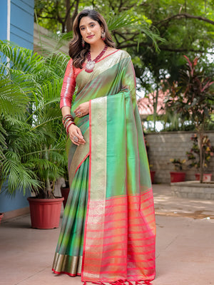 Green Banarasi Silk Zari Woven Traditional Saree with Blouse