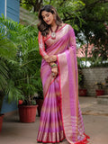 Purple Banarasi Silk Zari Woven Traditional Saree with Blouse