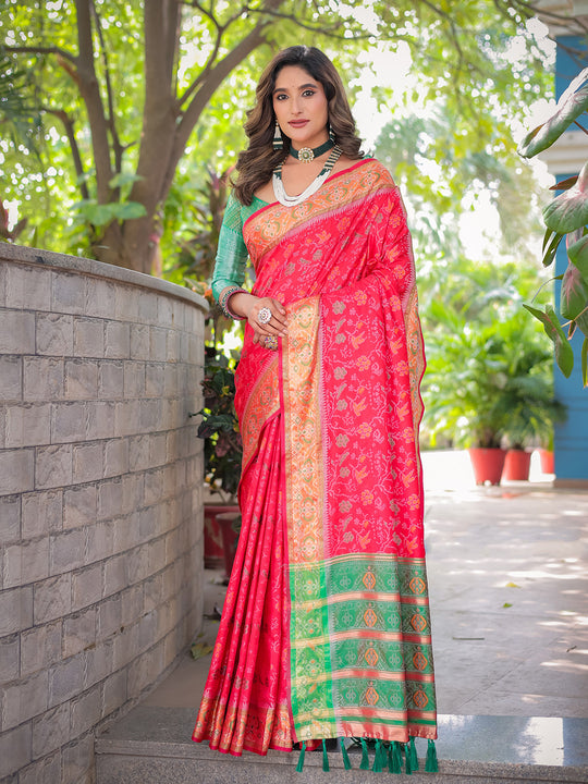Red Patola Silk Zari Woven Traditional Saree with Blouse