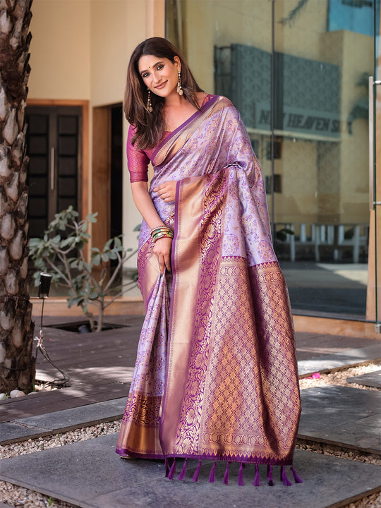Purple Dharmavaram Silk Zari Woven Traditional Saree with Blouse