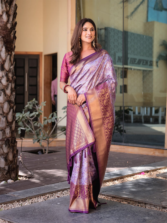 Purple Dharmavaram Silk Zari Woven Traditional Saree with Blouse