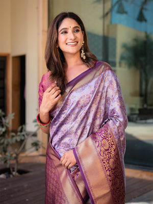 Purple Dharmavaram Silk Zari Woven Traditional Saree with Blouse