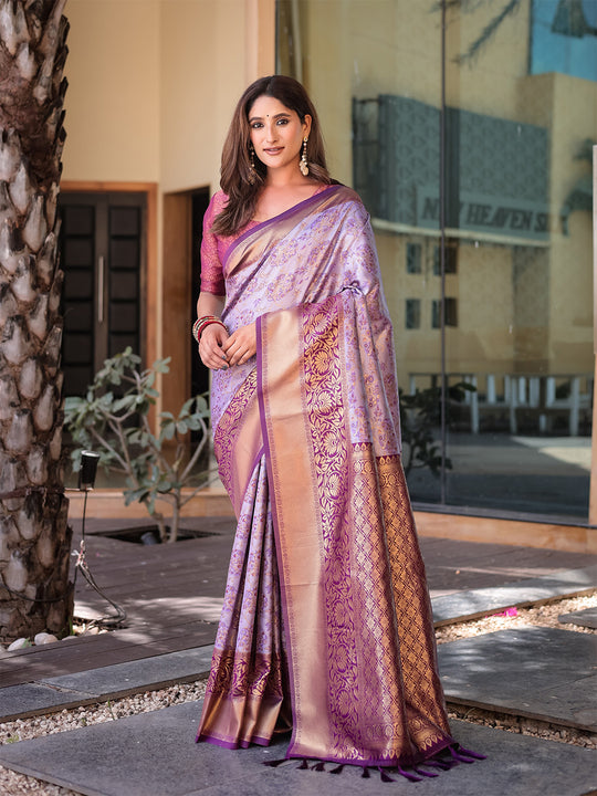 Purple Dharmavaram Silk Zari Woven Traditional Saree with Blouse
