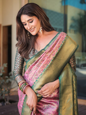 Baby Pink Dharmavaram Silk Zari Woven Traditional Saree with Blouse