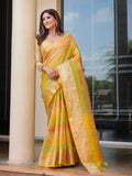 Yellow Banarasi Handloom Silk Zari Woven Traditional Saree with Blouse