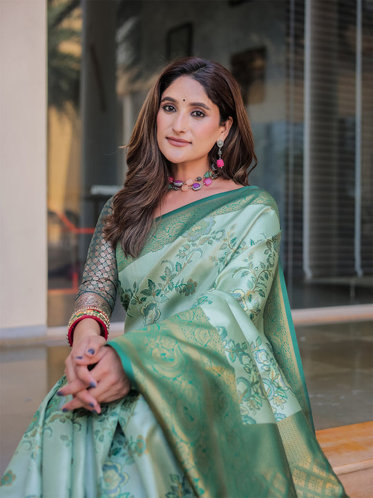 Sea Green Dharmavaram Silk Zari Woven Traditional Saree with Blouse