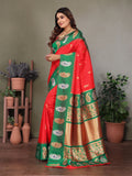 Red Soft Banarasi Silk Zari Woven Designer Saree with Blouse