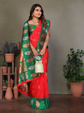 Red Soft Banarasi Silk Zari Woven Designer Saree with Blouse