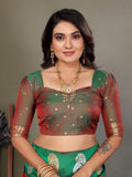 Red Soft Banarasi Silk Zari Woven Designer Saree with Blouse
