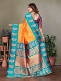 Orange Soft Banarasi Silk Zari Woven Designer Saree with Blouse