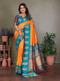 Orange Soft Banarasi Silk Zari Woven Designer Saree with Blouse