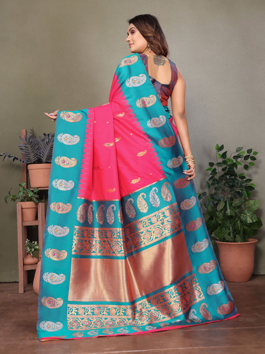 Rani Pink Soft Banarasi Silk Zari Woven Designer Saree with Blouse
