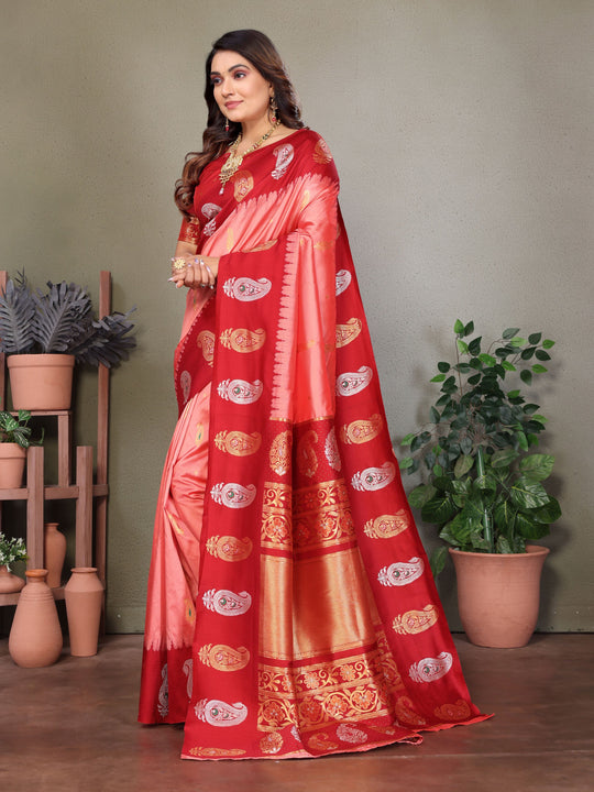 Pink Soft Banarasi Silk Zari Woven Designer Saree with Blouse