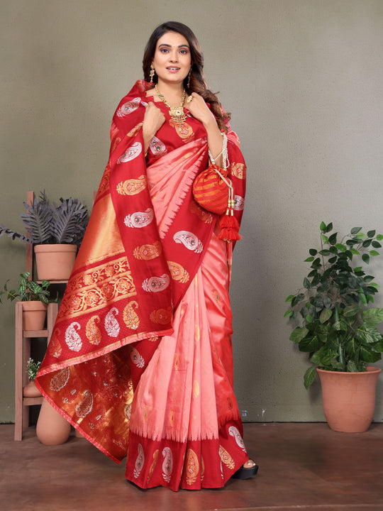 Pink Soft Banarasi Silk Zari Woven Designer Saree with Blouse