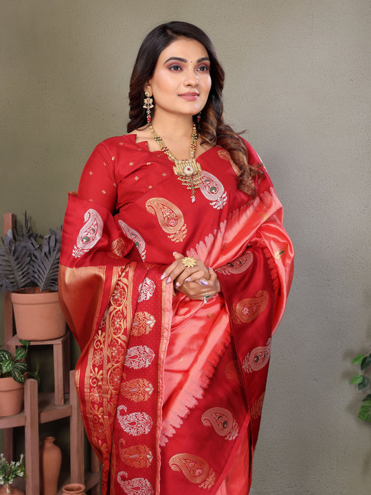 Pink Soft Banarasi Silk Zari Woven Designer Saree with Blouse
