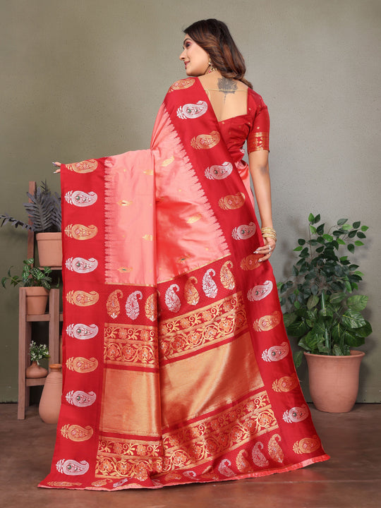 Pink Soft Banarasi Silk Zari Woven Designer Saree with Blouse