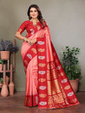 Pink Soft Banarasi Silk Zari Woven Designer Saree with Blouse