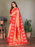 Peach Soft Banarasi Silk Zari Woven Designer Saree with Blouse