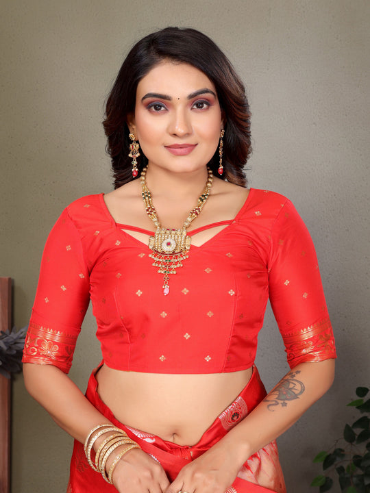 Peach Soft Banarasi Silk Zari Woven Designer Saree with Blouse