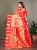 Peach Soft Banarasi Silk Zari Woven Designer Saree with Blouse