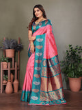 Baby Pink Soft Banarasi Silk Zari Woven Designer Saree with Blouse