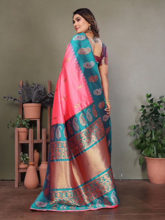 Baby Pink Soft Banarasi Silk Zari Woven Designer Saree with Blouse