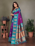 Purple Soft Banarasi Silk Zari Woven Designer Saree with Blouse