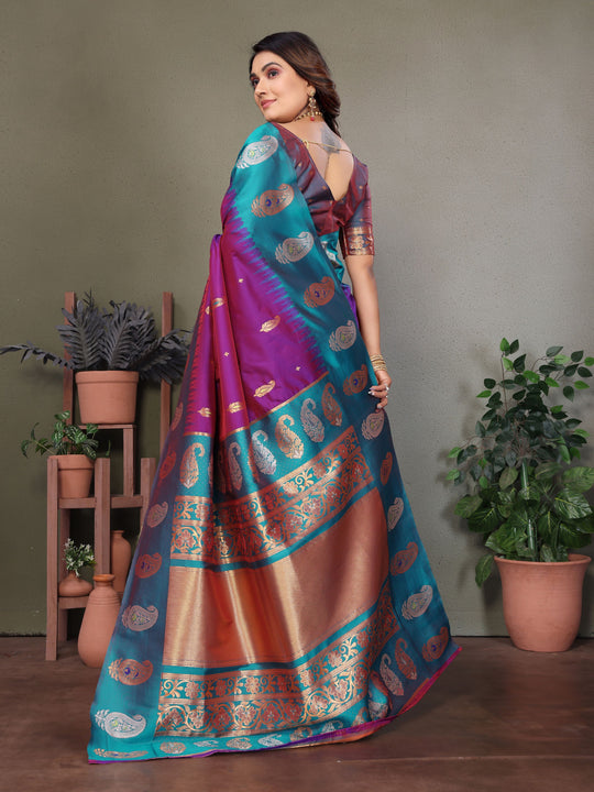 Purple Soft Banarasi Silk Zari Woven Designer Saree with Blouse