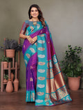 Purple Soft Banarasi Silk Zari Woven Designer Saree with Blouse
