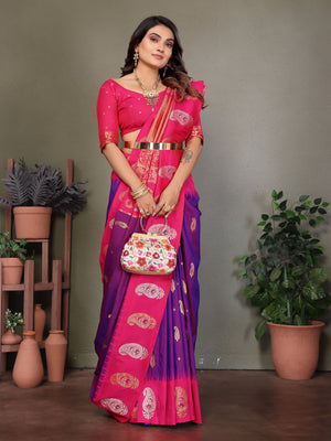Lavender Soft Banarasi Silk Zari Woven Designer Saree with Blouse