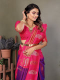 Lavender Soft Banarasi Silk Zari Woven Designer Saree with Blouse