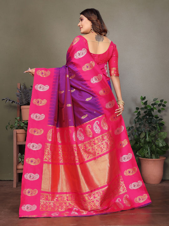 Lavender Soft Banarasi Silk Zari Woven Designer Saree with Blouse