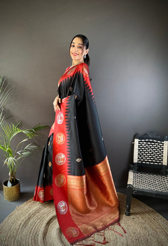 Black Soft Banarasi Silk Zari Woven Designer Saree with Blouse