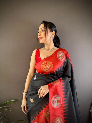 Black Soft Banarasi Silk Zari Woven Designer Saree with Blouse