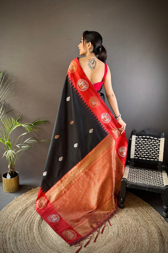 Black Soft Banarasi Silk Zari Woven Designer Saree with Blouse