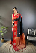 Black Soft Banarasi Silk Zari Woven Designer Saree with Blouse