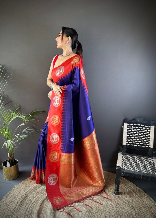 Blue Soft Banarasi Silk Zari Woven Designer Saree with Blouse