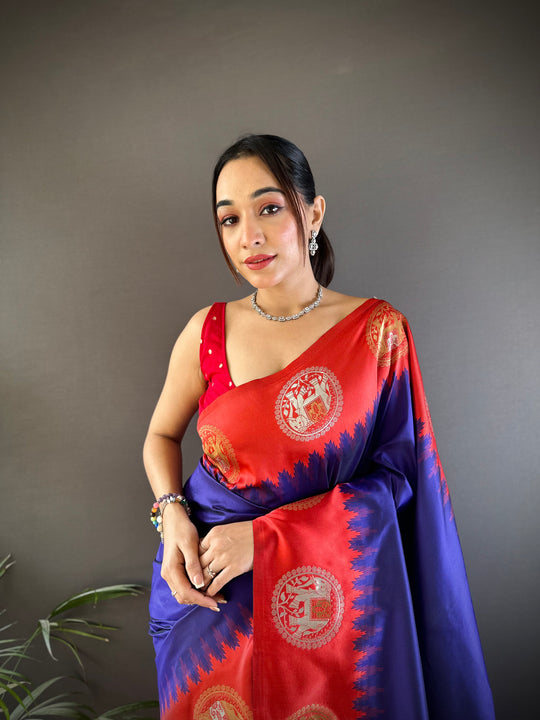Blue Soft Banarasi Silk Zari Woven Designer Saree with Blouse