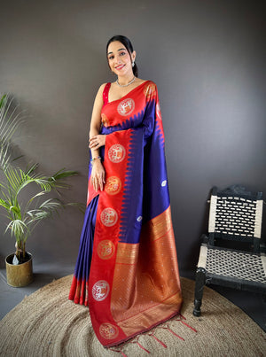 Blue Soft Banarasi Silk Zari Woven Designer Saree with Blouse