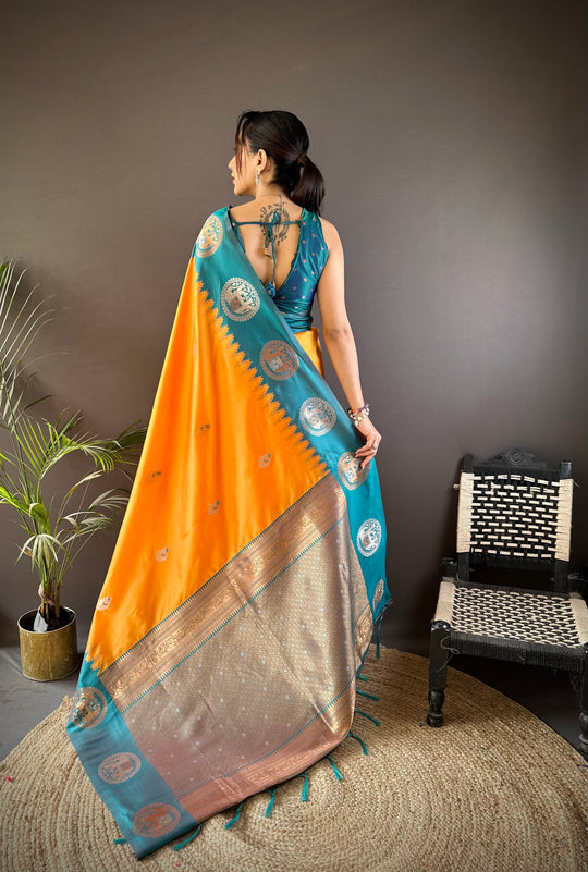Orange Soft Banarasi Silk Zari Woven Designer Saree with Blouse