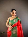 Red Soft Banarasi Silk Zari Woven Designer Saree with Blouse