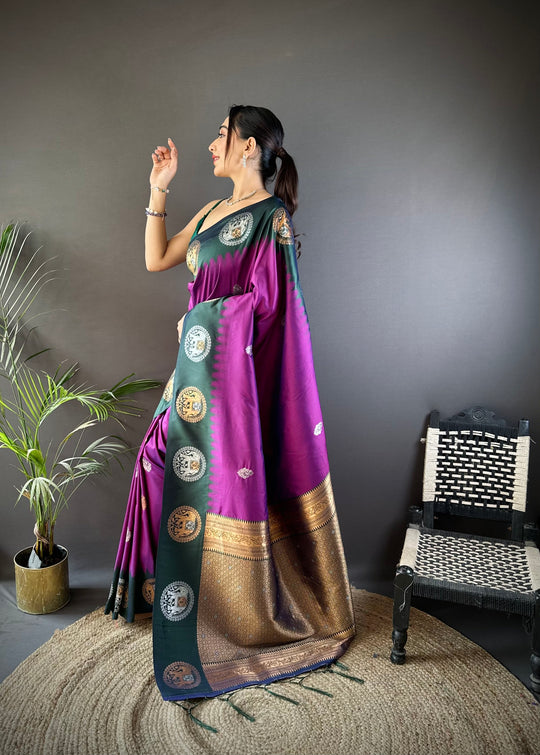 Purple Soft Banarasi Silk Zari Woven Designer Saree with Blouse