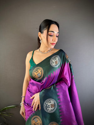 Purple Soft Banarasi Silk Zari Woven Designer Saree with Blouse