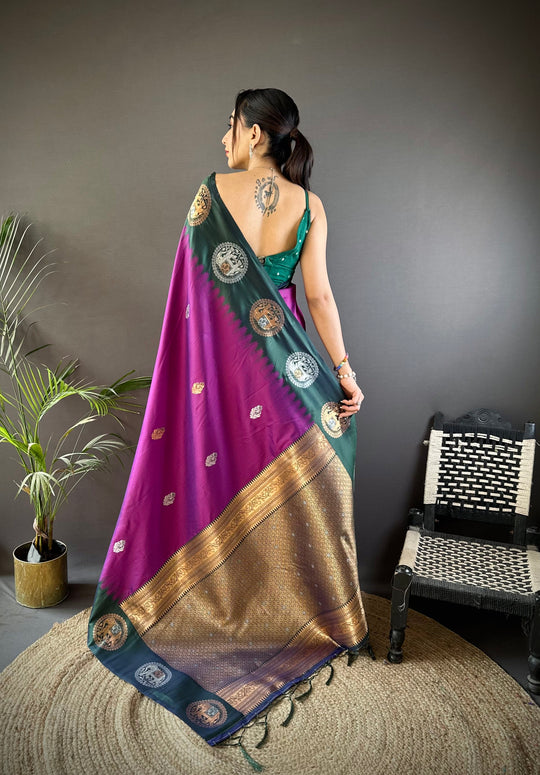 Purple Soft Banarasi Silk Zari Woven Designer Saree with Blouse