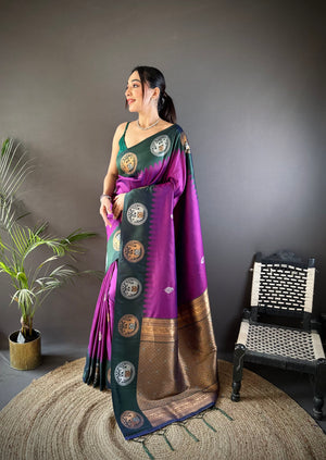 Purple Soft Banarasi Silk Zari Woven Designer Saree with Blouse