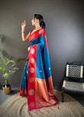 Teal Soft Banarasi Silk Zari Woven Designer Saree with Blouse