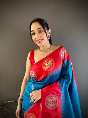 Teal Soft Banarasi Silk Zari Woven Designer Saree with Blouse