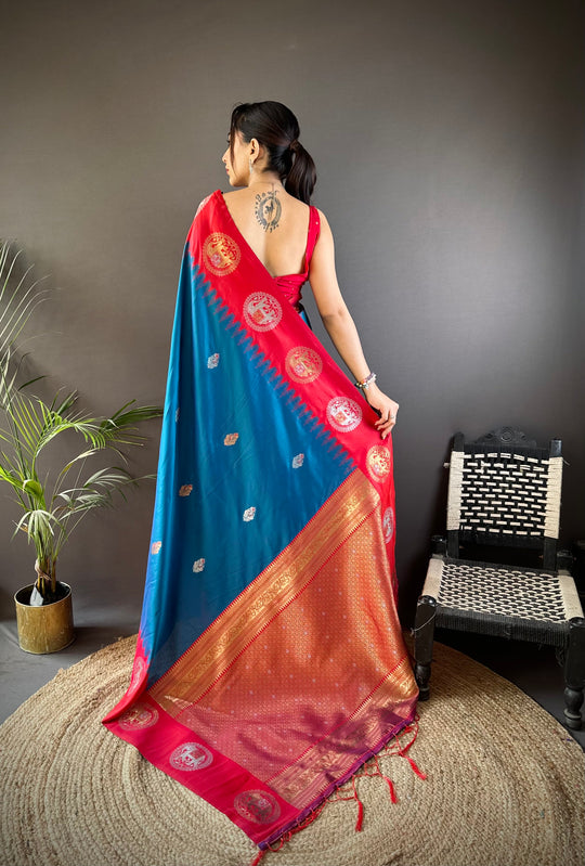Teal Soft Banarasi Silk Zari Woven Designer Saree with Blouse